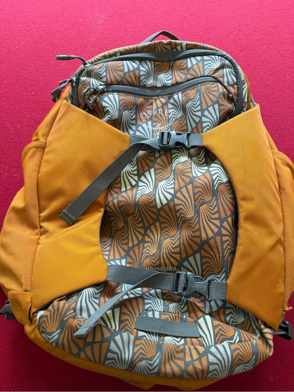 OSPREY Men's Backpack in Burnt Orange with Gray Pattern, limited edition